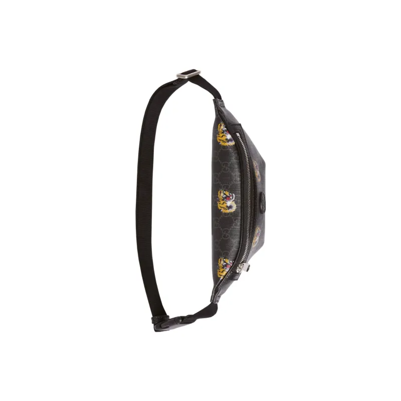 GUCCI Canvas With Leather Trim Sling Bag Fanny Pack Men's Black-4