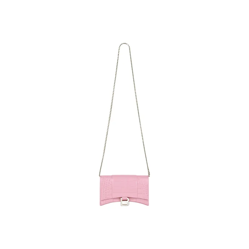 Balenciaga Hourglass Cow Leather Shoulder Bag Crossbody Bag Chain Wallet Women's Pink-1