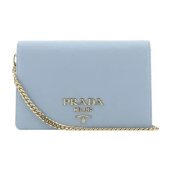 PRADA Leather Clutches Crossbody Bag Shoulder Bag Women's Light Blue