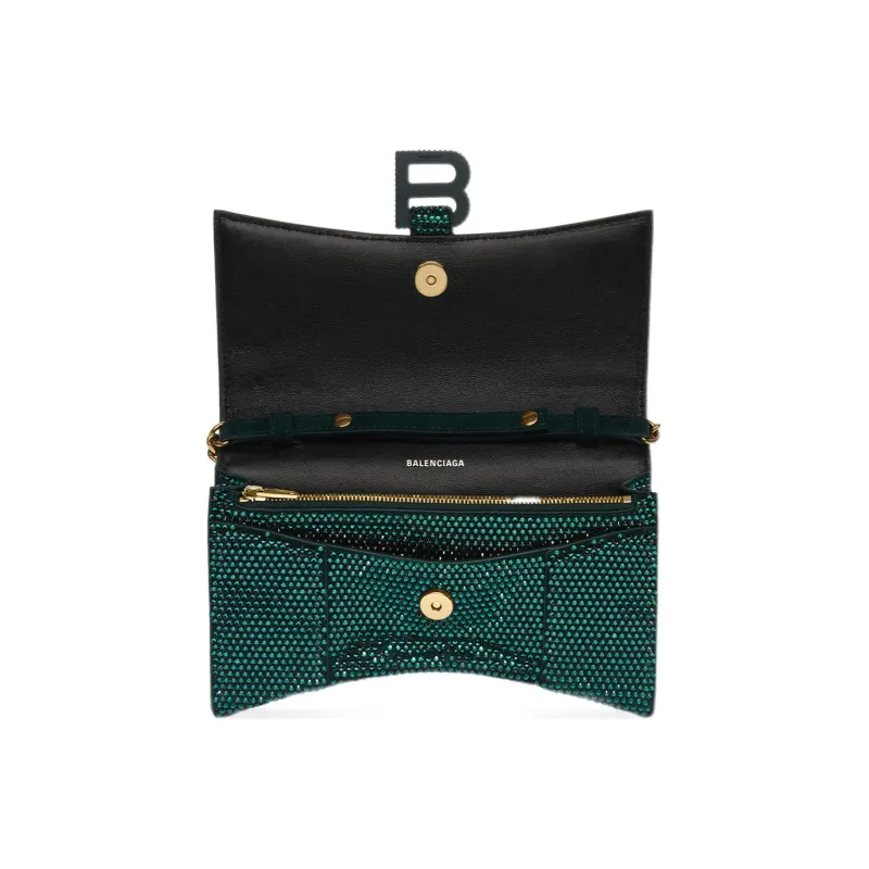 Balenciaga Hourglass Hangbag With Rhinestones Green-4