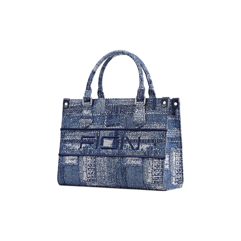 FION Fabric Tote Bag, Shopping Bag, Shoulder Bag, Handbag Medium Size Women's Blue-1