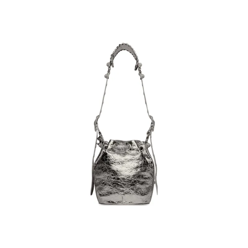 Balenciaga Lambskin Bucket Bags Crossbody One Shoulder Handbags Extra Small Women's Silver-3