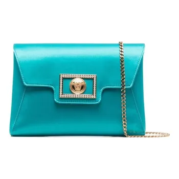 VERSACE La Medusa Viscose Envelope Bag One Shoulder Crossbody Clutches Women's Turquoise