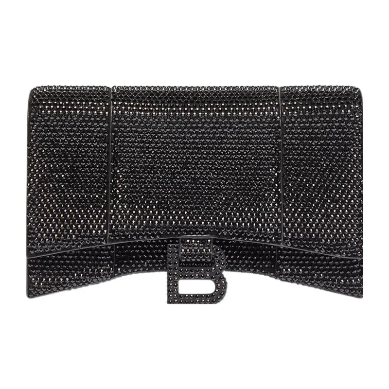 Balenciaga Hourglass Wallet With Chain Xs Rhinestone Black-0