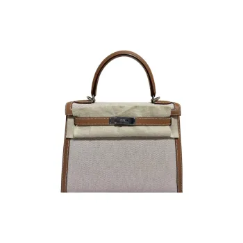 HERMES Kelly Canvas With Leather Kelly Bag Canvas Bag Shoulder Bag Crossbody Bag Handbag Women's Gold Brown