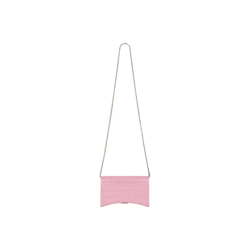 Balenciaga Hourglass Cow Leather Shoulder Bag Crossbody Bag Chain Wallet Women's Pink-3