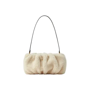 Staud Shearling And Bonded Leather Trim Handheld Shoulder Bag Women's White