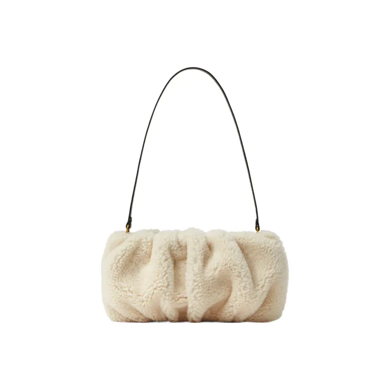 Staud Shearling And Bonded Leather Trim Handheld Shoulder Bag Women's White-0