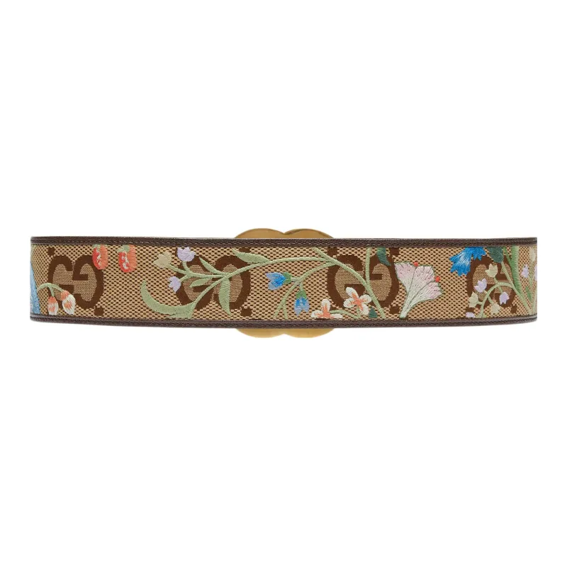 GUCCI Floral Embroidery Double G Smooth Buckle Women's Width 5cm-1