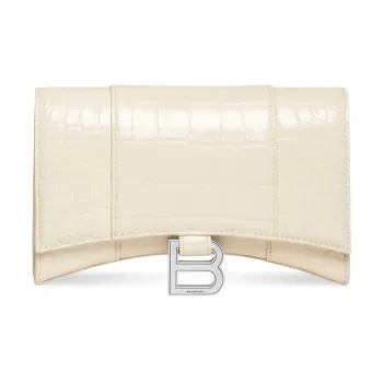 Balenciaga Hourglass Shiny Crocodile Embossed Calfskin Wallet Women's Light Beige