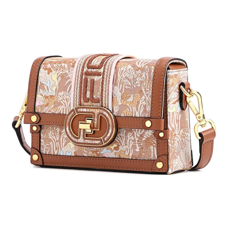 FION Fabric Small Square Bag Shoulder Bag, Crossbody Bag Trumpets Women's Khaki-1