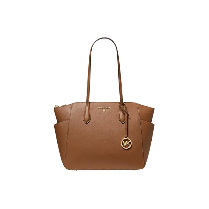 MICHAEL KORS MARILYN Saffiano Leather Tote Bag Shopping Bag Handbag Shoulder Bag Medium Size Women's Caramel Brown-0