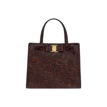 FERRAGAMO Vara Patent Leather Calfskin Shoulder Bag Crossbody Bag Handbag Regular Women's Brown