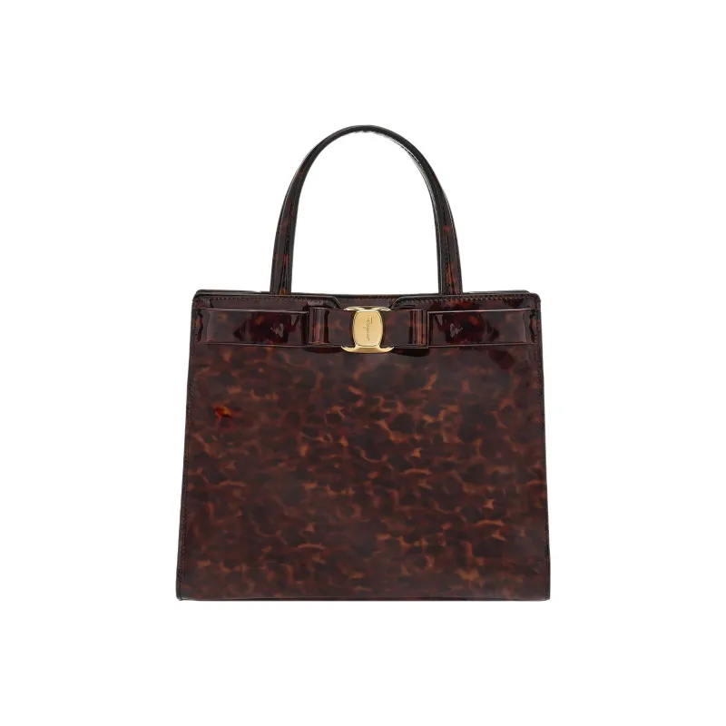 FERRAGAMO Vara Patent Leather Calfskin Shoulder Bag Crossbody Bag Handbag Regular Women's Brown-0