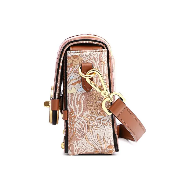 FION Fabric Small Square Bag Shoulder Bag, Crossbody Bag Trumpets Women's Khaki-2