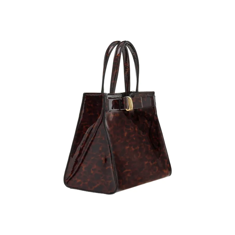 FERRAGAMO Vara Patent Leather Calfskin Shoulder Bag Crossbody Bag Handbag Regular Women's Brown-1