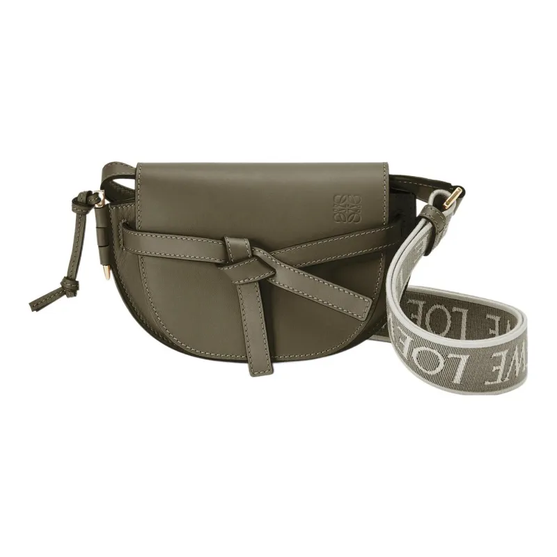 LOEWE Mini Gate Dual Bag In Soft Calfskin And Jacquard Autumn Green-0