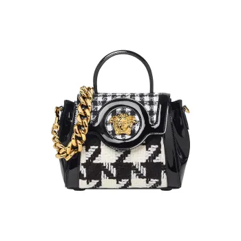 VERSACE La Medusa Floral Tweed Shoulder Bag, Crossbody Bag, Handbag Small Size Women's Black
