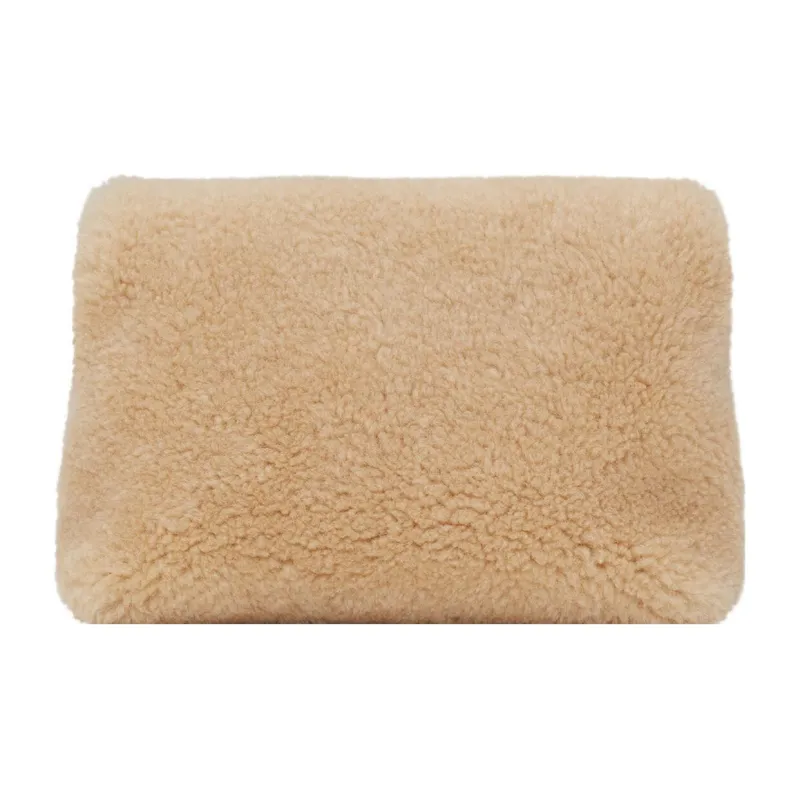 SAINT LAURENT PUFFER Sheared Wool Envelope Bag Clutches Small Size Women's Beige-4