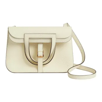 HERMES Halzan Clemence Bullock Leather Horse Shoe Bag Handbag Shoulder Bag Crossbody Bag Women's I2 Nata Cream White