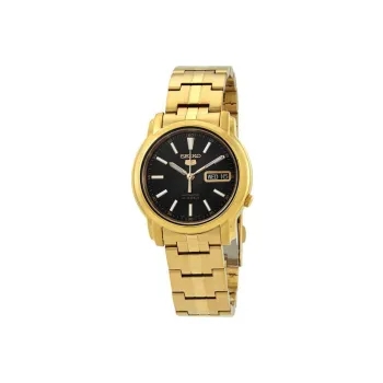 SEIKO Seiko5 Automatic Mechanical Movement Gold Plated Strap Watch 37mm Men's Watches Black Dial SNKL88