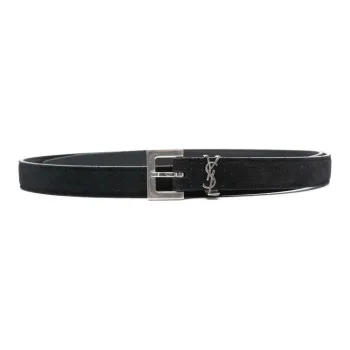 SAINT LAURENT Letter Logo Pin Buckle Leather Leather Belts Men's Black Width: 3cm