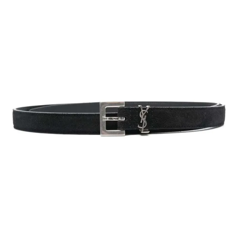 SAINT LAURENT Letter Logo Pin Buckle Leather Leather Belts Men's Black Width: 3cm-0