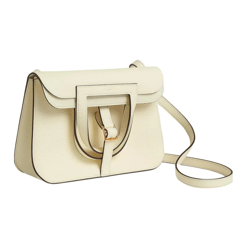 HERMES Halzan Clemence Bullock Leather Horse Shoe Bag Handbag Shoulder Bag Crossbody Bag Women's I2 Nata Cream White-1