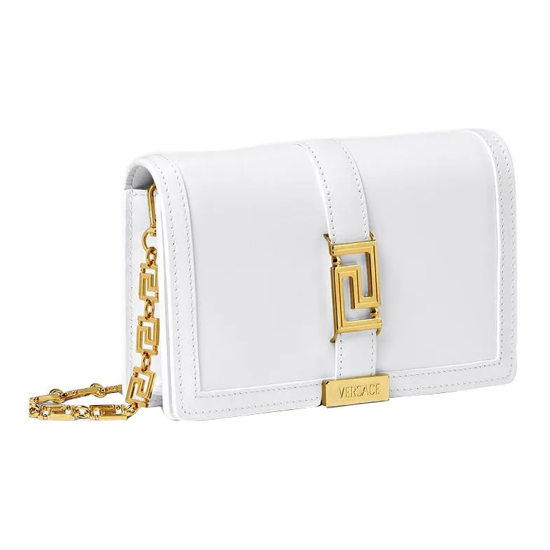 FANSIZHE Greca Goddess Cow Leather With Lambskin Trim One Shoulder Crossbody Clutch Mini Women's White-1