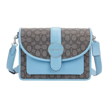 COACH Lonnie Jacquard Fabric With Cow Leather Shoulder Bag, Crossbody Bag Medium Size Women's Smoke Gray & Blue