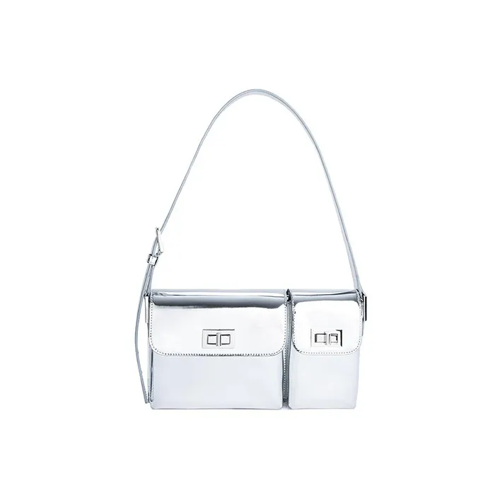 By Far Billy PU Crossbody One Shoulder Handbags Women's Silver-0