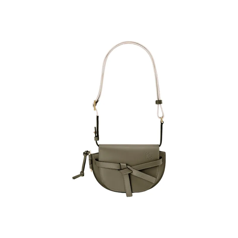 LOEWE Mini Gate Dual Bag In Soft Calfskin And Jacquard Autumn Green-4
