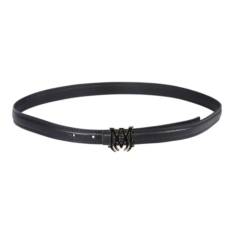 AMIRI Fashion Solid Metal Badge Plate Buckle Belt Women's Black-1