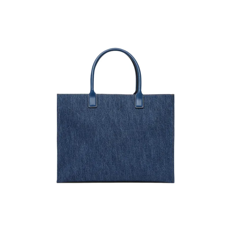 FANSIZHE La Medusa Denim Canvas Cow Leather Patchwork Tote Bag, Shopping Bag, Handbag Regular Women's Blue-2