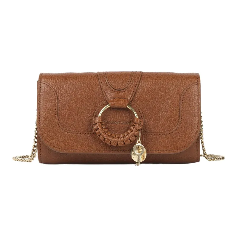 See By Chloe Hana Grain Goatskin One Shoulder Crossbody Chain Wallet Women's Caramel-0