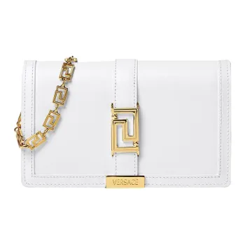 VERSACE Greca Goddess Cow Leather With Lambskin Trim One Shoulder Crossbody Clutches Mini Women's White