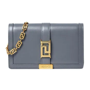 VERSACE Greca Goddess Cow Leather Patchwork With Lambskin One Shoulder Crossbody Clutches Mini Women's Gray