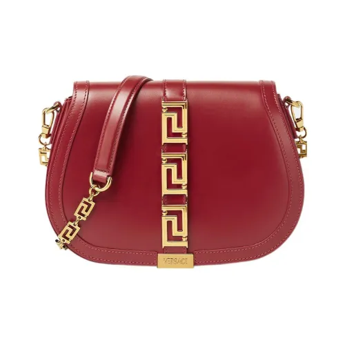 VERSACE Greca Goddess Cow Leather Crossbody Bag Shoulder Bag Large Size Women's Red