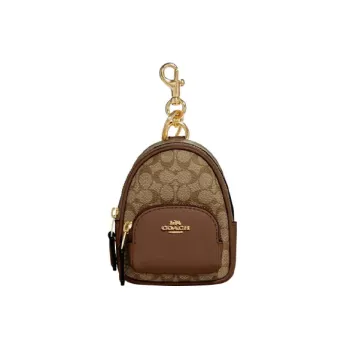COACH Court PVC Bag Charm Bag Accessory Mini Women's Khaki & Saddle Brown