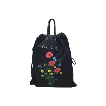 GUCCI Chateau Marmont Floral Canvas Drawstring Bag Black
