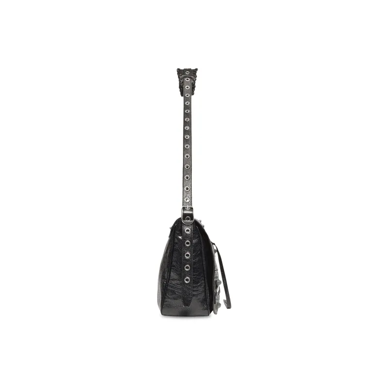 Balenciaga Le Cagole Lambskin Shoulder Bag, Crossbody Bag Medium Size Men's Black-4