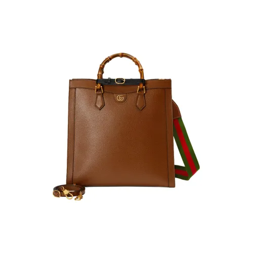 GUCCI Diana Leather Tote Bag Shopping Bag Shoulder Bag Crossbody Bag Handbag Large Size Men's Brown