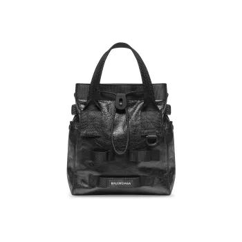 Balenciaga Army Fine Grained Sheepskin Tote Bag Shopping Bag Shoulder Bag Crossbody Bag Handbag Small Size Men's Black