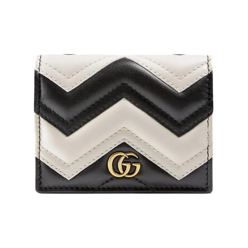 GUCCI GG Marmont Quilting Leather Card Holder Wallet Regular Women's Black/White-0