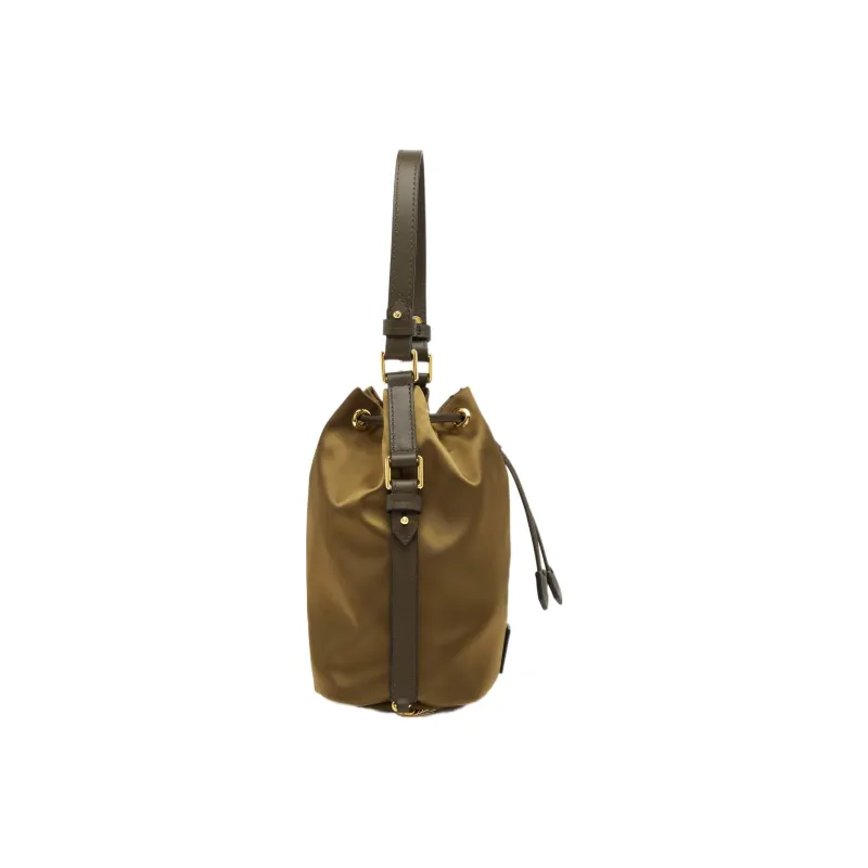 TOM FORD Velvet And Leather Trim Bucket Bag Handbag Shoulder Bag Crossbody Bag Small Size Women's Khaki Brown-2