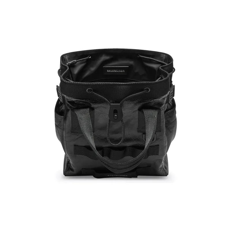 Balenciaga Army Fine Grained Sheepskin Tote Bag Shopping Bag Shoulder Bag Crossbody Bag Handbag Small Size Men's Black-4