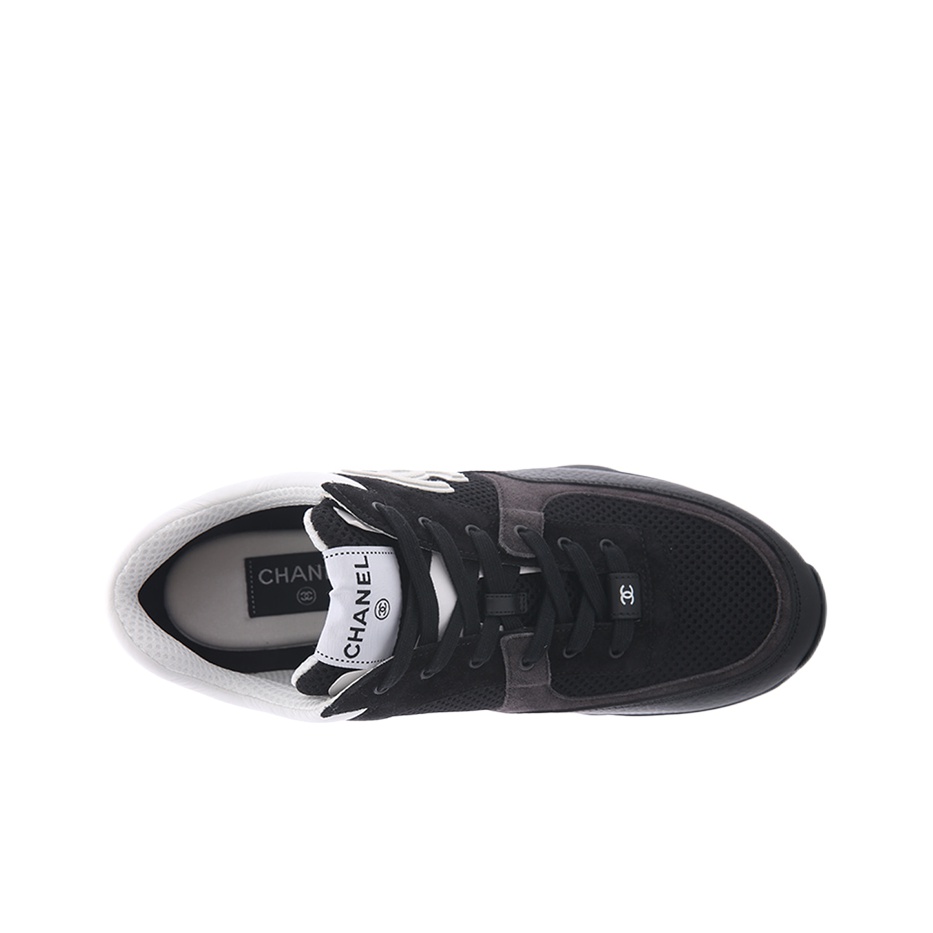 Chanel black leather shops sneakers