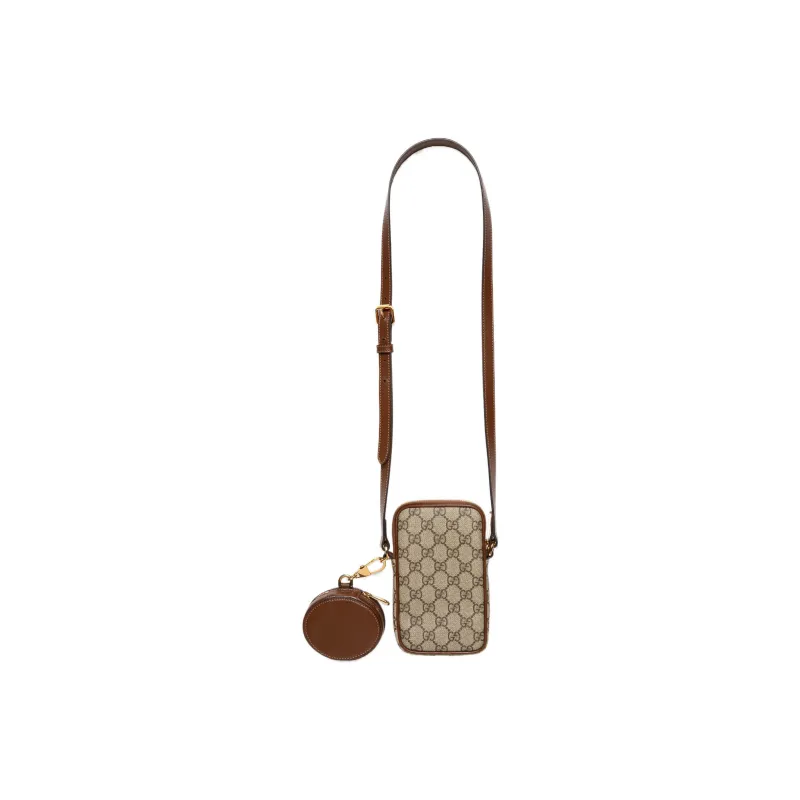 GUCCI Canvas With Leather Shoulder Bag, Crossbody Bag Mini Unisex Ebony/Brown-3