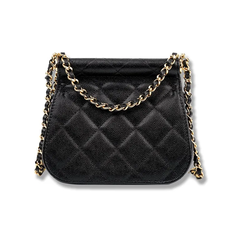 CHANEL 22K Autumn And Winter Calfskin And Gold Metal Flap Bag Shoulder Bag Crossbody Bag Small Size Women's Black-2