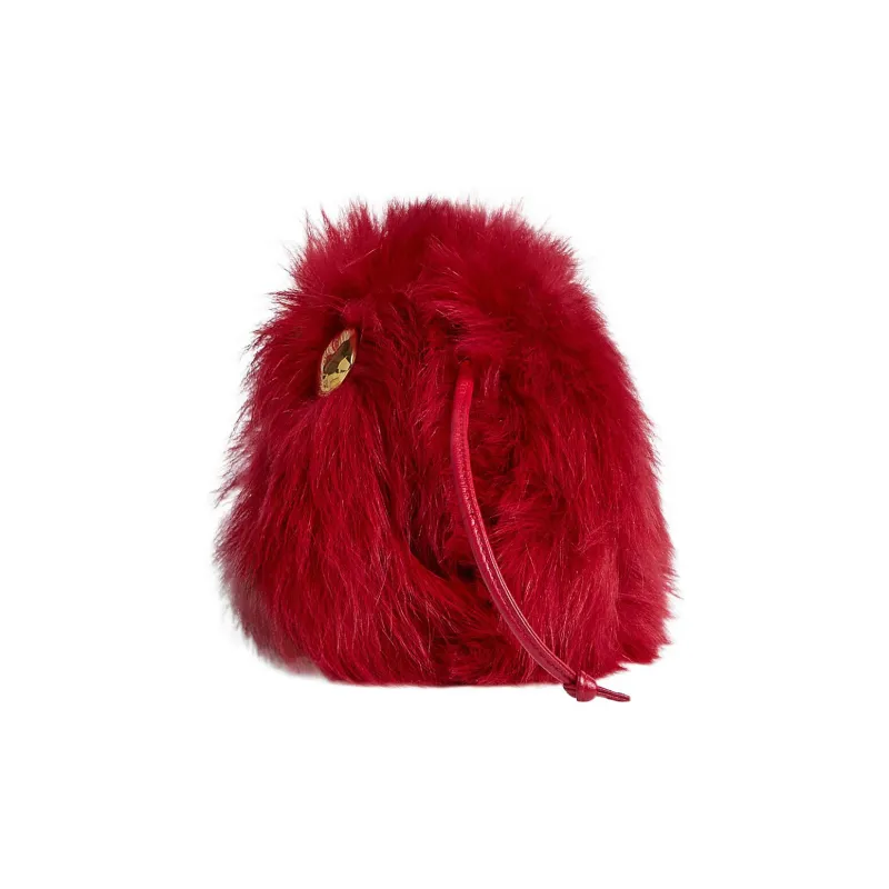 Bottega Veneta POUCH Cloud Bag Sheepskin Combo Shearling One Shoulder Crossbody Clutches Mini Women's Apple Candy Red-1
